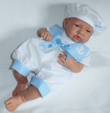 White + Blue Romper Suit + Hat 