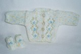 Knitted Cardigan + Bootees In White Fleck 