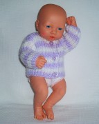 Hand Knitted Cardigan In Lilac + White