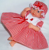 Red Striped Dress + Mop Cap 